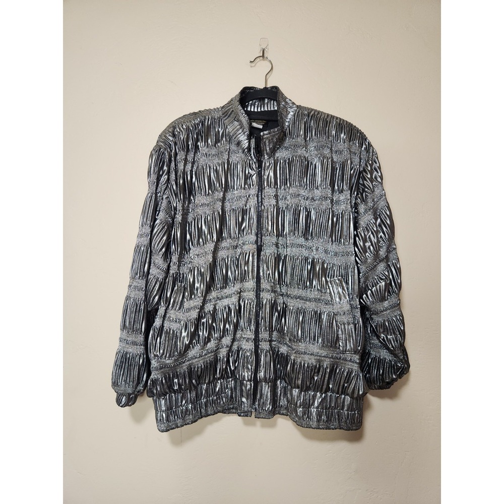 VTG 80/90s ADS American Designer Style Bomber Jacket size Medium Metallic Silver
